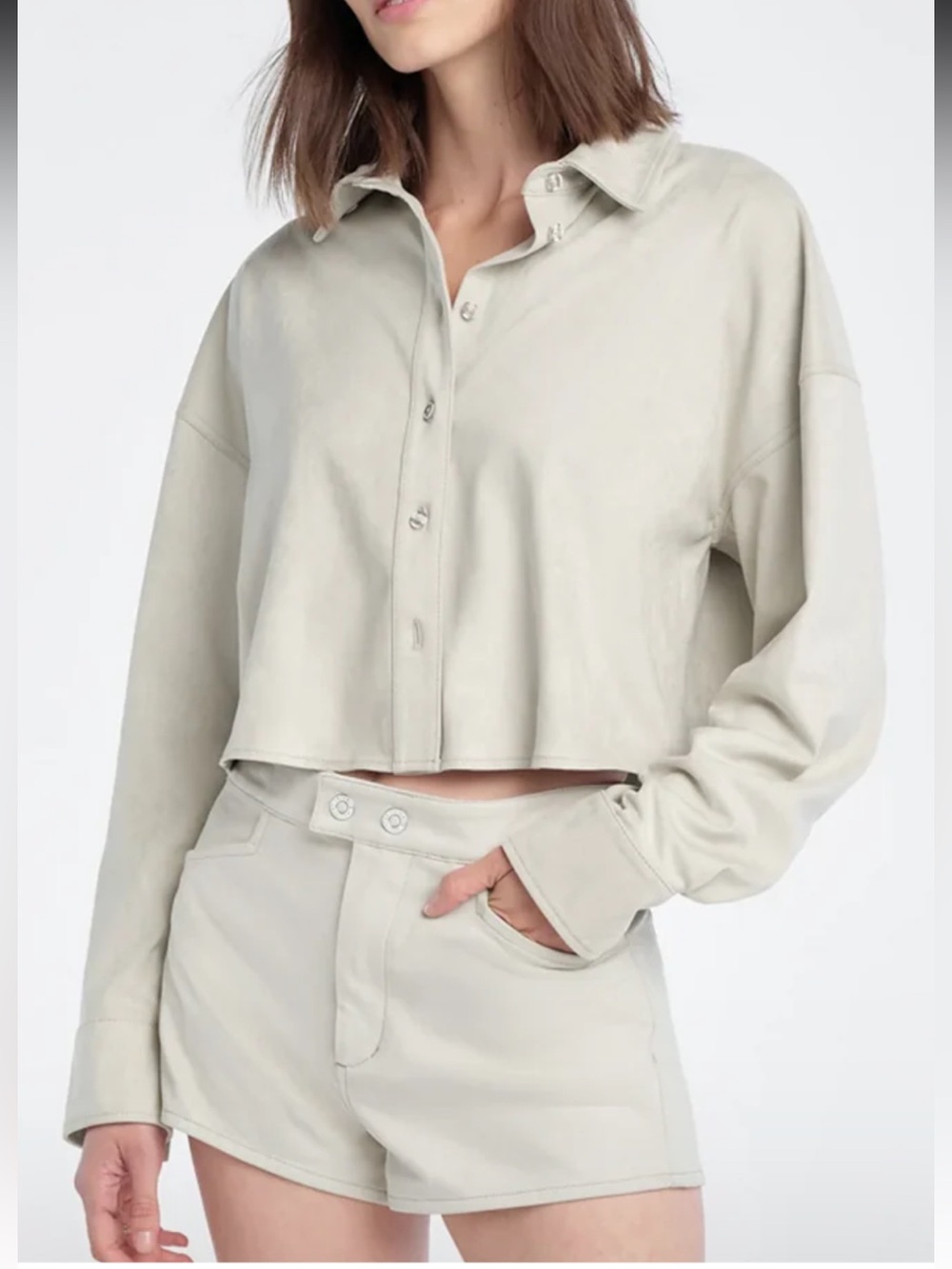 Favorite Daughter-Crop Ex-Boyfriend Shirt Vegas Suede Bone